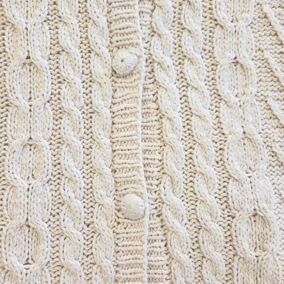 Vintage Winter Silks Cable Knit Women's Cardigan Cream Silk Cotton Soft Cozy L - Picture 4 of 7